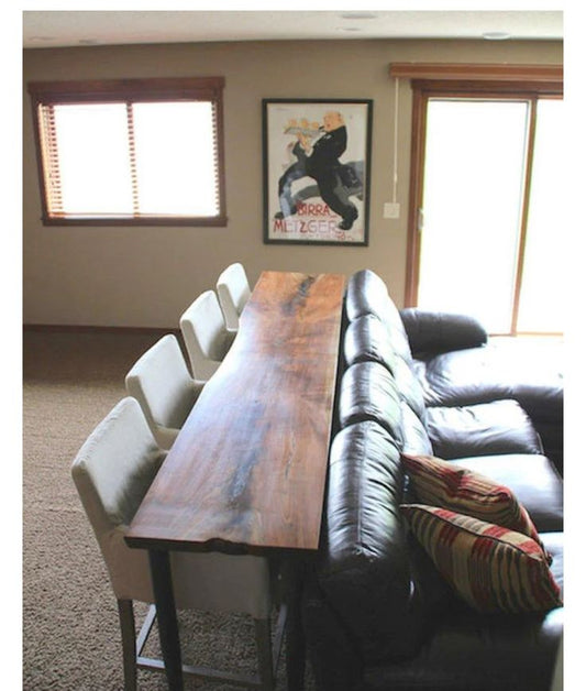 L02 Edvora: Handmade Live Edge Bar Table for Kitchen Counter, Bar Counter and Dining Nook, Wooden Long Bar Table, Sofa Bar Table, Industrial Bar Table, Entrance Hall Table