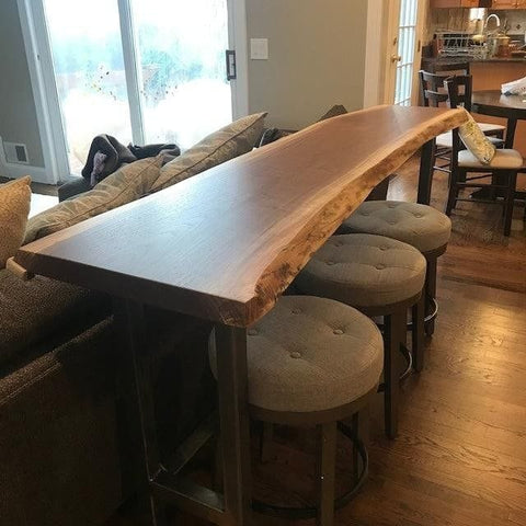 L02 Edvora: Handmade Live Edge Bar Table for Kitchen Counter, Bar Counter and Dining Nook, Wooden Long Bar Table, Sofa Bar Table, Industrial Bar Table, Entrance Hall Table