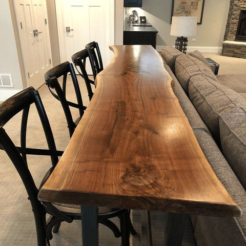 L02 Edvora: Handmade Live Edge Bar Table for Kitchen Counter, Bar Counter and Dining Nook, Wooden Long Bar Table, Sofa Bar Table, Industrial Bar Table, Entrance Hall Table