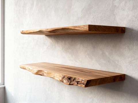 L16 Skyline: Live edge floating shelf, floating wooden bookshelf, long floating shelf Bathroom Shelf