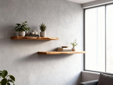 L16 Skyline: Live edge floating shelf, floating wooden bookshelf, long floating shelf Bathroom Shelf