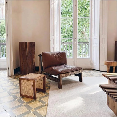 R01 Canella: Rattan Wood Side Table, Multipurpose Stool, U-shaped Cane Side Table