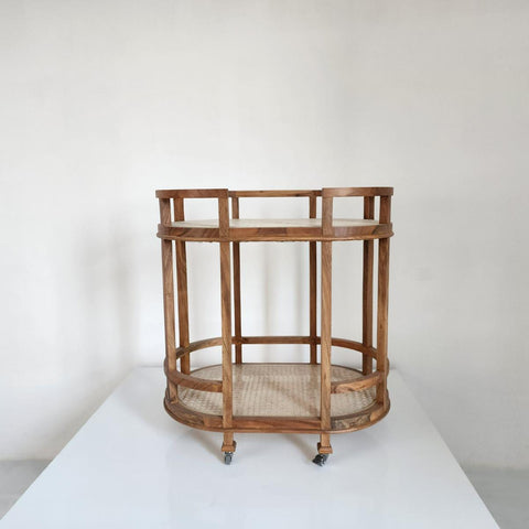 R13 Willow: Rattan Tea Trolley, Wood & Rattan Tea Trolley, Rattan Console, Elegant Serving Cart