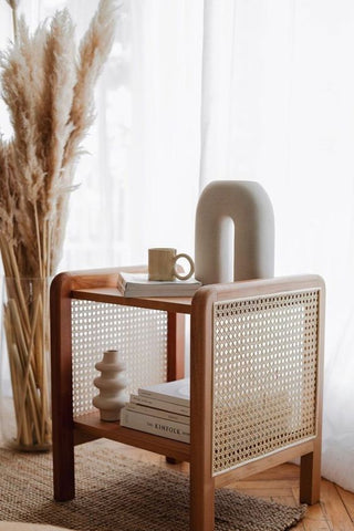 Rattan Cane Mesh Side Table