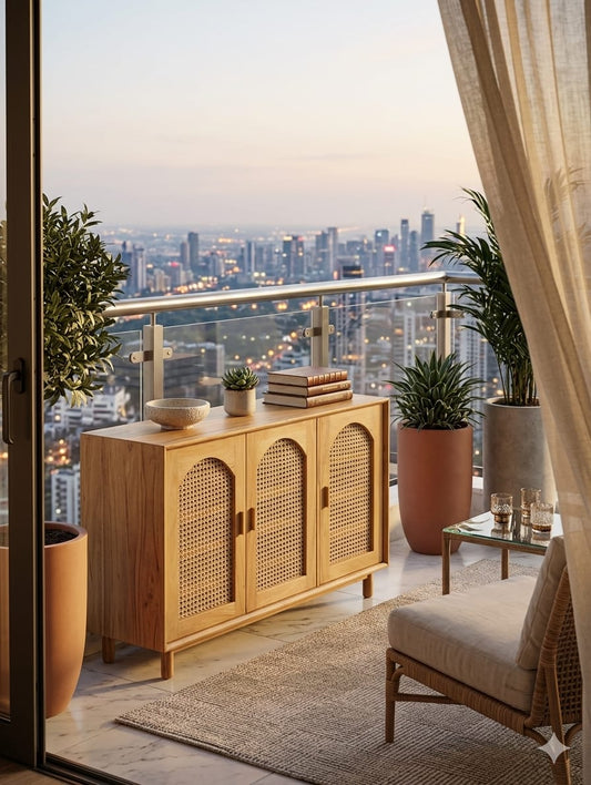 R52 CaneWood Shelf: Canework Shoe Rack, living Room Storage