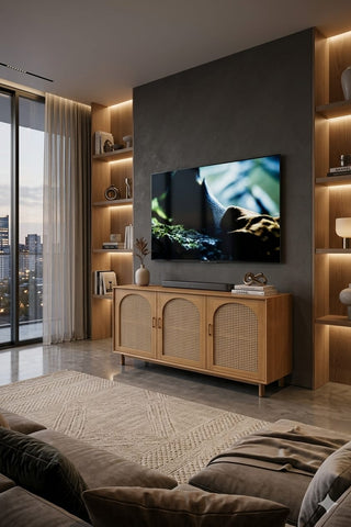 R52 CaneWood Shelf: Canework Shoe Rack, living Room Storage