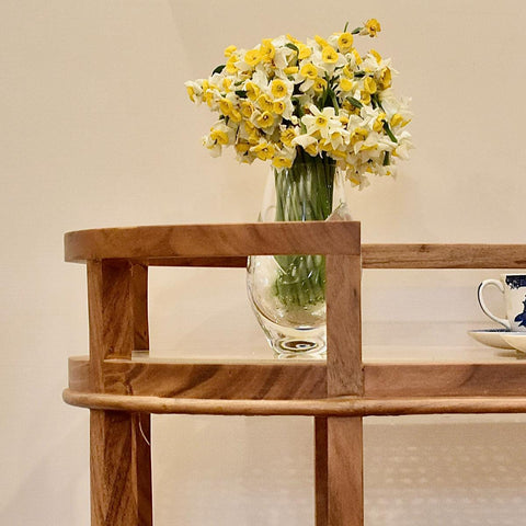 R13 Willow: Rattan Tea Trolley, Wood & Rattan Tea Trolley, Rattan Console, Elegant Serving Cart