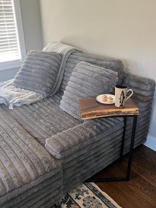 L05 Florix: Natural Live Edge End Table, Rustic Natural Unique Modern Wood Slab Table, Cute Modern Table Metal Legs, Housewarming Gift