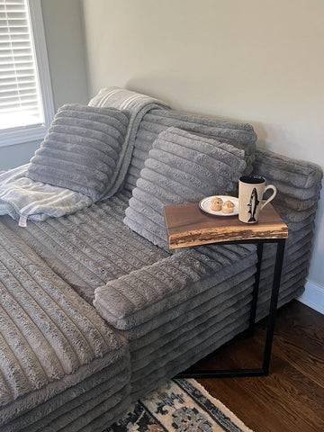 L05 Florix: Natural Live Edge End Table, Rustic Natural Unique Modern Wood Slab Table, Cute Modern Table Metal Legs, Housewarming Gift