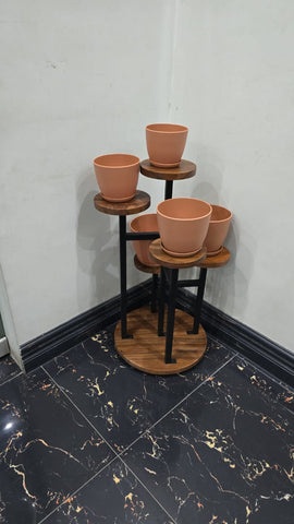 H16 5-Star: Modern Plant Stand, Stylish Indoor Plant Pedestal, Wooden Surface & Strong Metal Legs, Elevated Display for Indoor Greenery, Wood Meets Metal