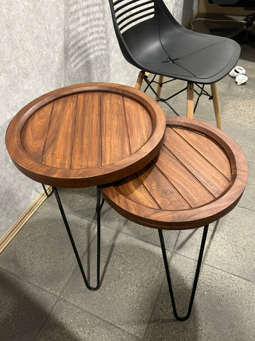 H08 Heritage: Solid Wood Nesting Tables with Metal Legs, Industrial Nesting Tables, Rustic Modern Nesting Tables, Wood & Metal Blend, Natural Wood Tops with Metal Frames