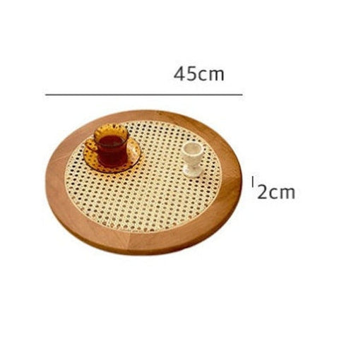 R19 Palm: Handwoven Rattan Round Tray, Rustic Natural Serveware