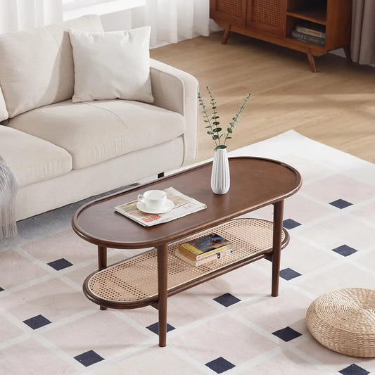 R20 Savannah: Rattan Centre Table, Handwoven Rattan & Solid Wood Centre Table, Rustic Natural Living Room Furniture