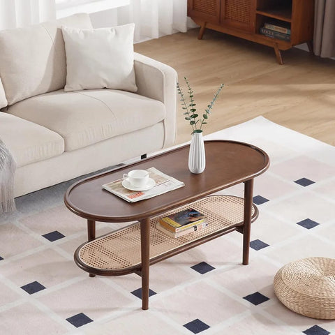 R20 Savannah: Rattan Centre Table, Handwoven Rattan & Solid Wood Centre Table, Rustic Natural Living Room Furniture