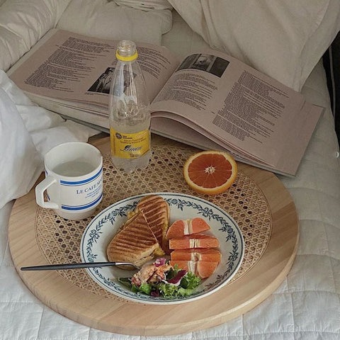 R19 Palm: Handwoven Rattan Round Tray, Rustic Natural Serveware