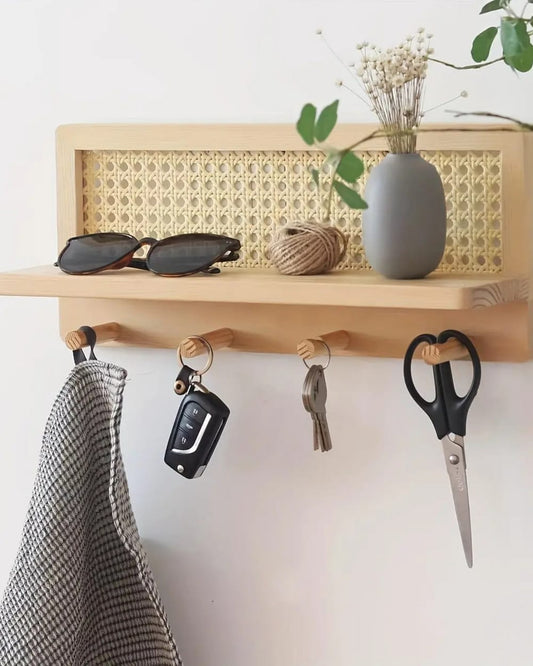 R18 Haven: Rattan Key Holder, Handwoven Rattan Key Holder, Rustic Wall Organizer