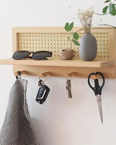 R18 Haven: Rattan Key Holder, Handwoven Rattan Key Holder, Rustic Wall Organizer