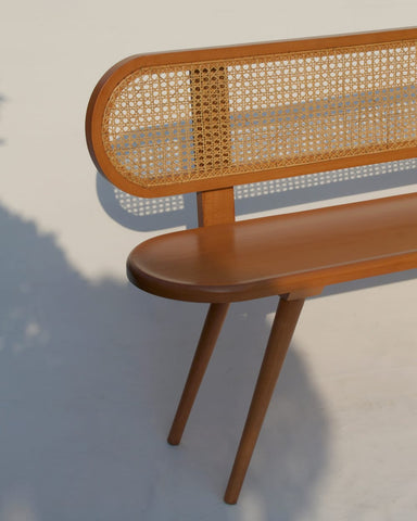 R16 Meadow: Weave Bench, Wooden Bench with Handwoven Rattan Seat, Rustic & Versatile Seating