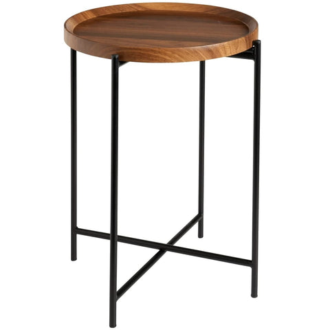 H58Forgewood: Round Coffee Table(pair), Round Iron & Solid Wood Coffee Table, Rustic Industrial Living Room Furniture