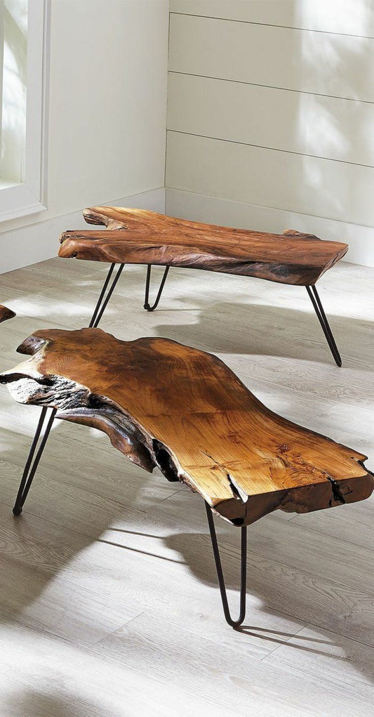 L15 WoodLine: Live Edge Rustic Center Table, Farmhouse Table with Metal Leg, Unique Coffee Tables