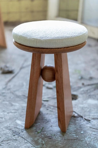 P34  Oakush: Upholstered Wooden Stool, Solid Wood Stool with Cushioned