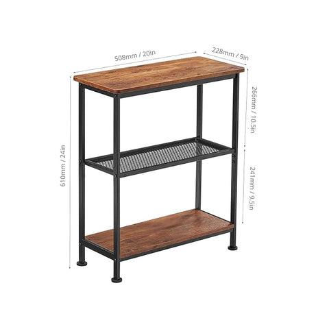 Narrow Side Table With 3-Teir Storage Shelves