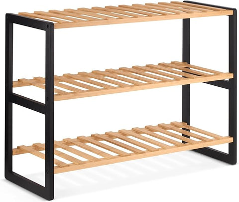 3 Tier Natural Bamboo Shoe Rack Stand Shelf Shelving Hallway, Bedroom, Bathroom, Living Room Organizer Holder Storage