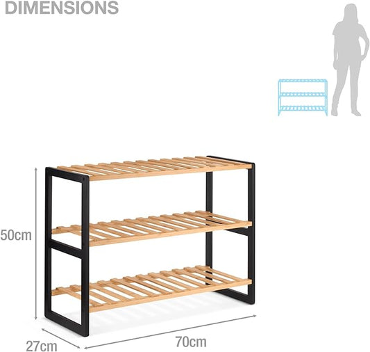 3 Tier Natural Bamboo Shoe Rack Stand Shelf Shelving Hallway, Bedroom, Bathroom, Living Room Organizer Holder Storage