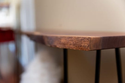 L24 Loom: Live Edge Bench with Hairpin Legs, Rustic Modern Entryway, Modern Room Furniture, Unique Plant Display