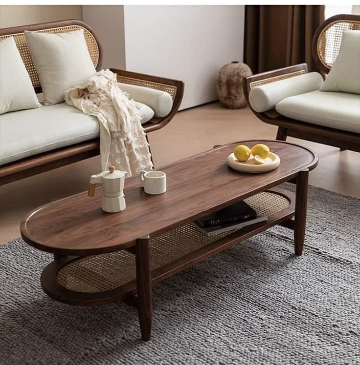 R20 Savannah: Rattan Centre Table, Handwoven Rattan & Solid Wood Centre Table, Rustic Natural Living Room Furniture