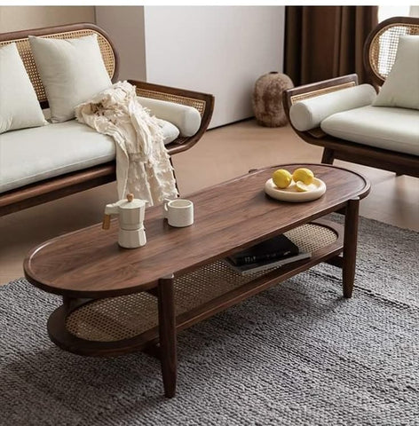 R20 Savannah: Rattan Centre Table, Handwoven Rattan & Solid Wood Centre Table, Rustic Natural Living Room Furniture