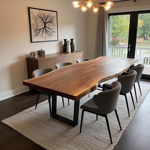 L03 Heartline: Rustic Wood Dining Table, Wooden Kitchen Table Top, Live Edge Farmhouse Table, Wooden Desk, Writing Desk, Computer Desk