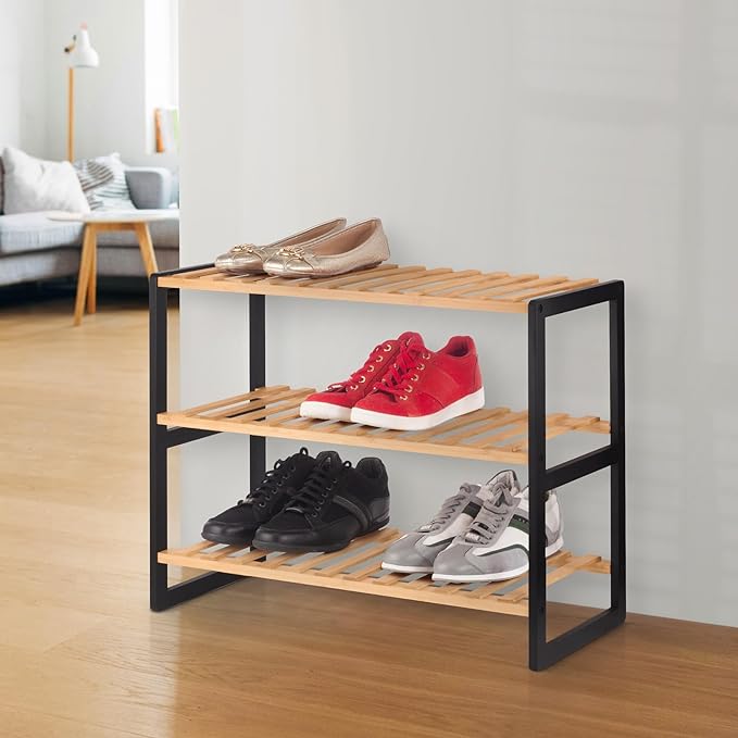 3 Tier Natural Bamboo Shoe Rack Stand Shelf Shelving Hallway, Bedroom, Bathroom, Living Room Organizer Holder Storage