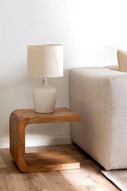W21 Brookside, Wooden C-Shaped Side Table, Compact Sofa & Bedside Accent Furniture
