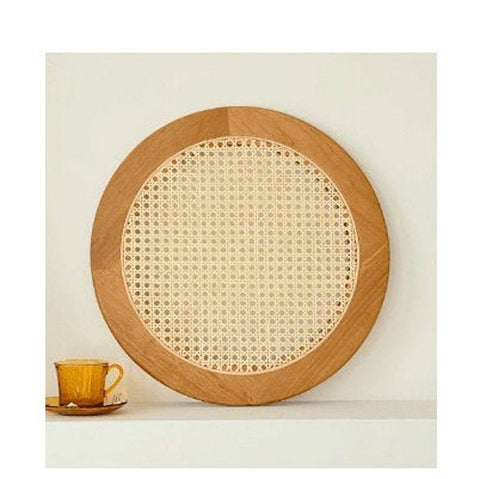 R19 Palm: Handwoven Rattan Round Tray, Rustic Natural Serveware