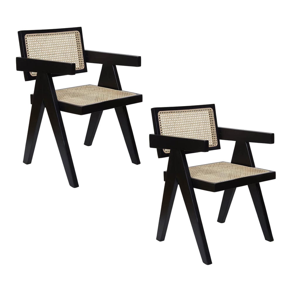 "Aranya rattan chair with wood frame and cane weave"