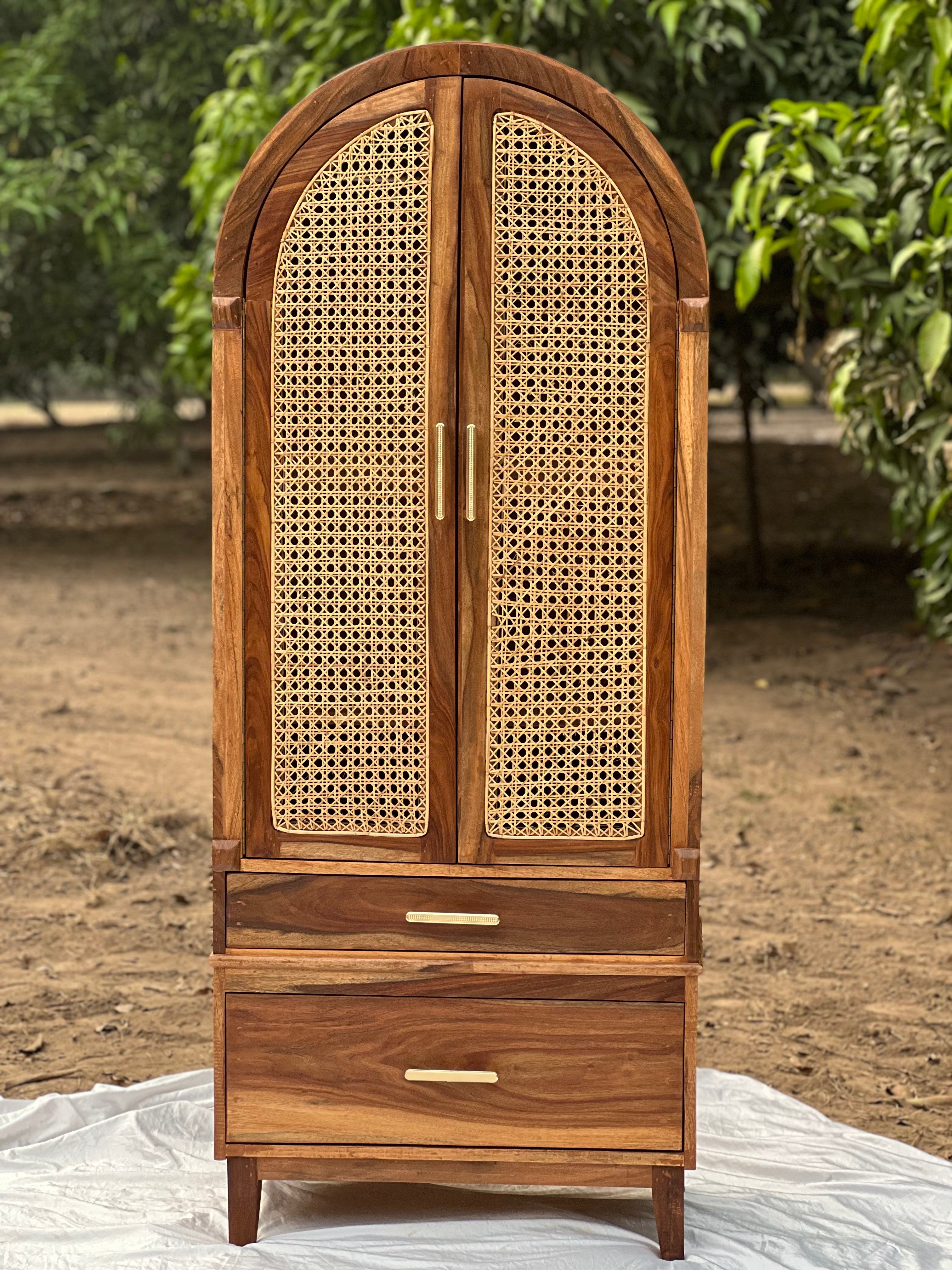 "Cane cupboard corner joinery detail"