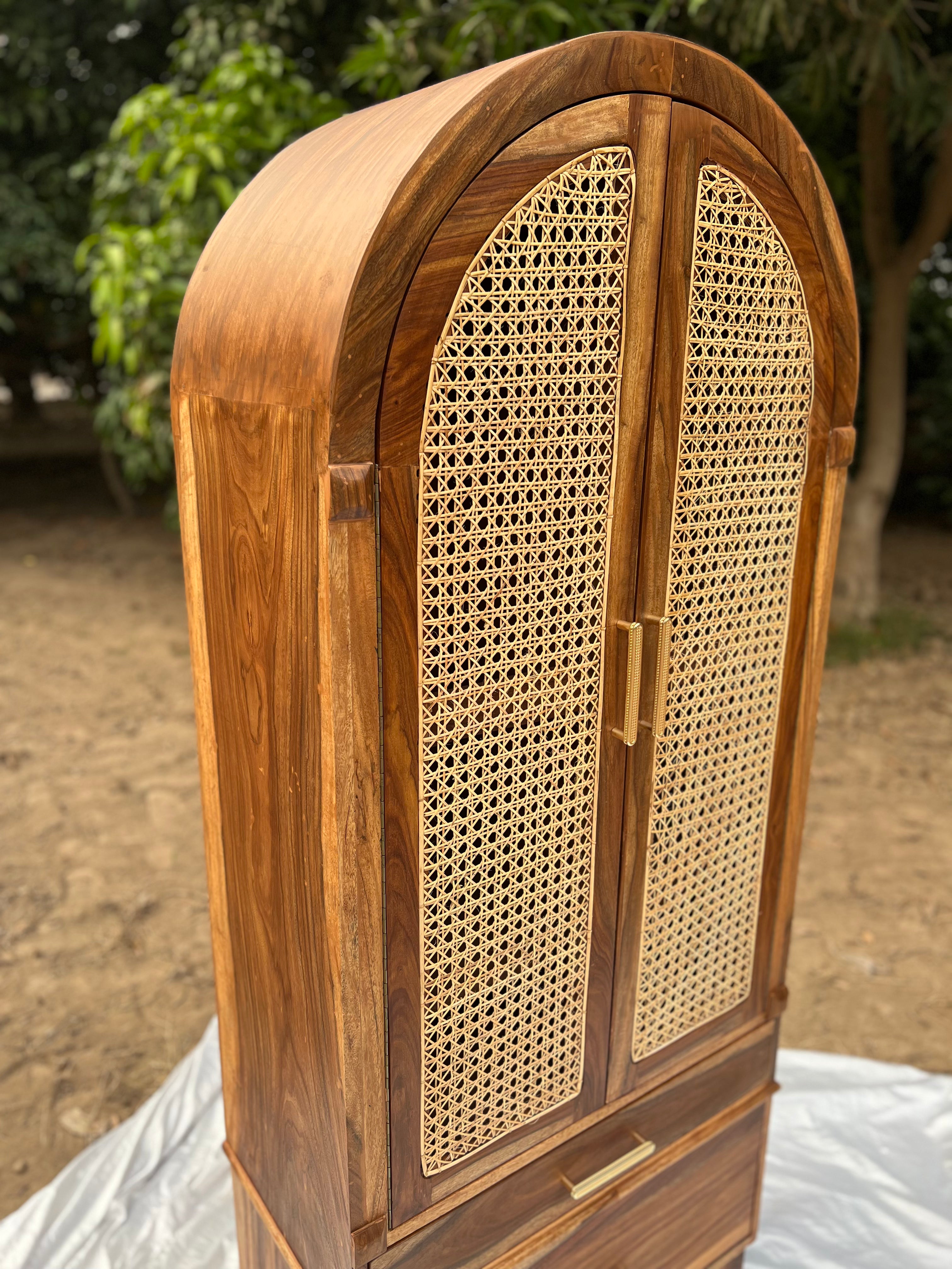 "Cane cupboard side profile view"