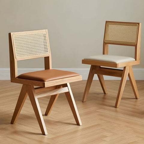 "Close-up of cane backrest on Royce dining chair"