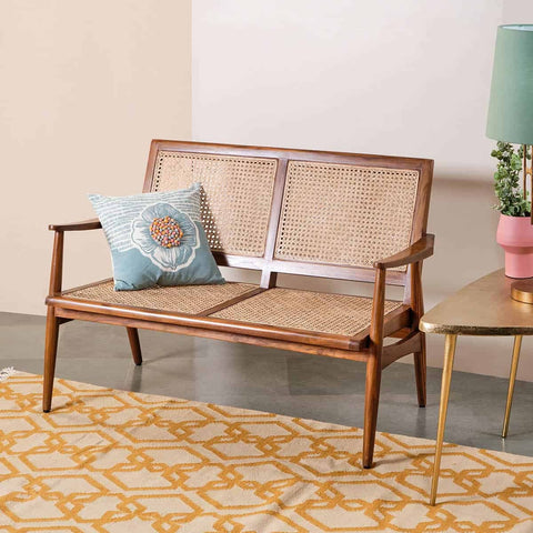 Close-up of hand-woven rattan seating surface