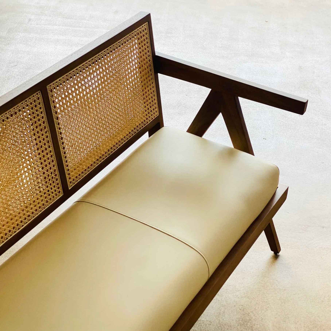 Close-up of hand-woven rattan seating surface