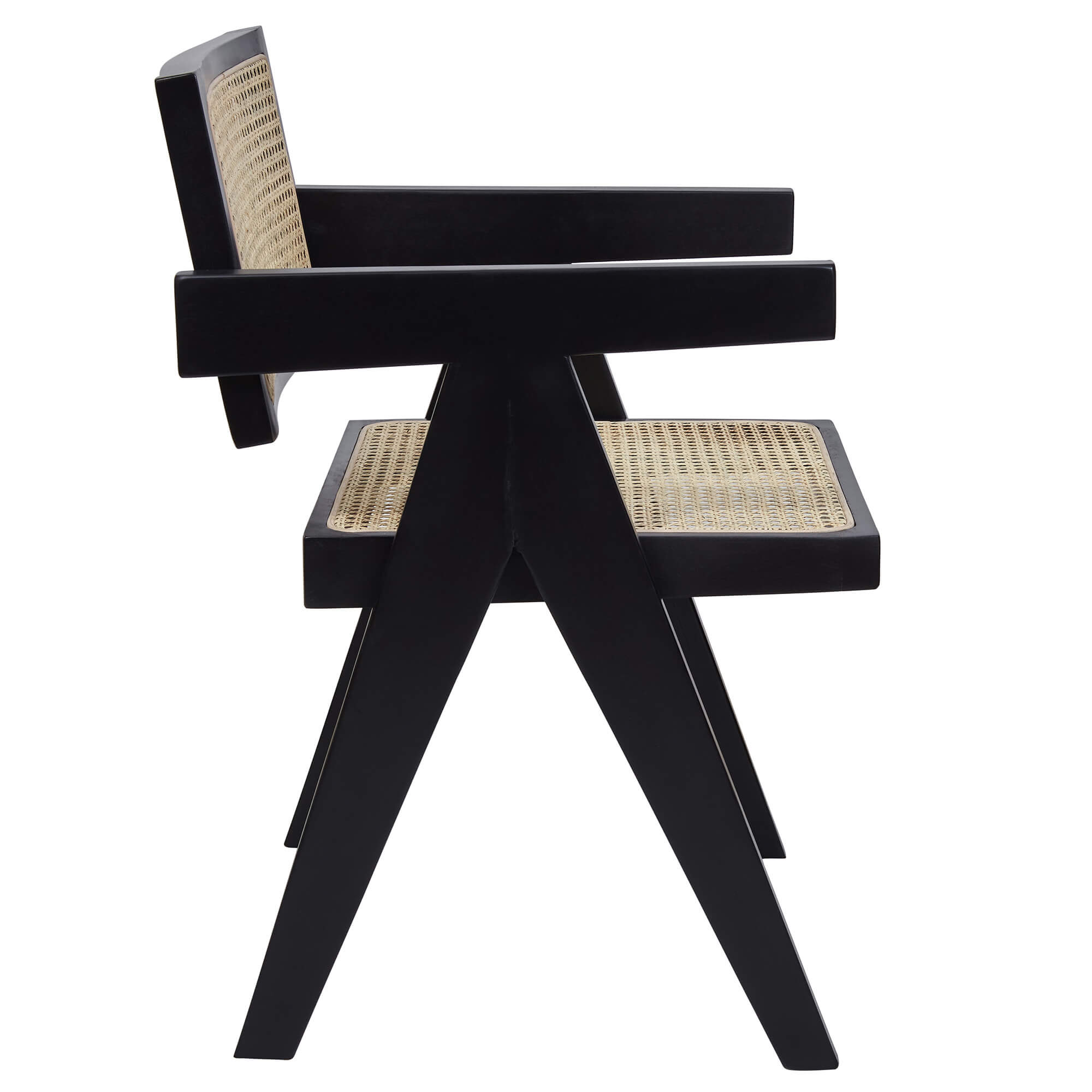 "Close-up of woven cane backrest on Aranya chair"