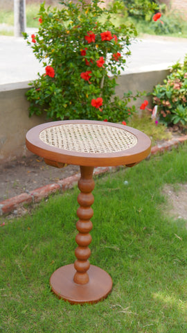 "Close-up of woven rattan top on Eco table"