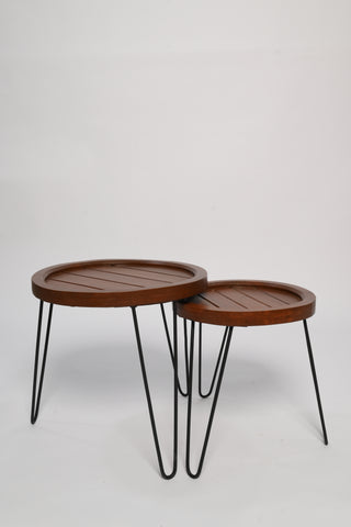 H08 Heritage: Solid Wood Nesting Tables with Metal Legs, Industrial Nesting Tables, Rustic Modern Nesting Tables, Wood & Metal Blend, Natural Wood Tops with Metal Frames