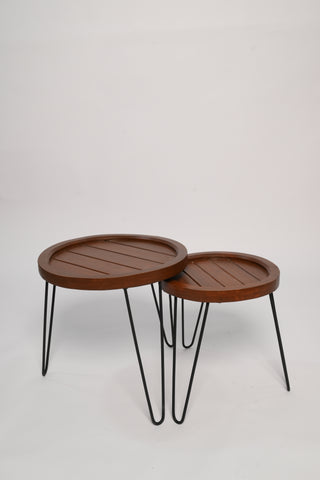 H08 Heritage: Solid Wood Nesting Tables with Metal Legs, Industrial Nesting Tables, Rustic Modern Nesting Tables, Wood & Metal Blend, Natural Wood Tops with Metal Frames