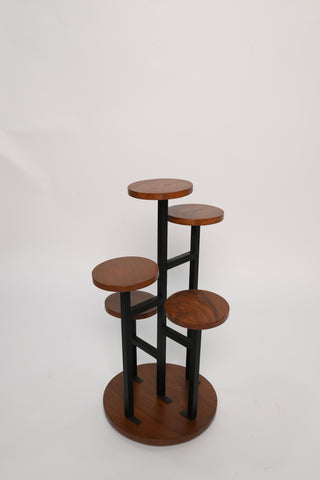 H16 5-Star: Modern Plant Stand, Stylish Indoor Plant Pedestal, Wooden Surface & Strong Metal Legs, Elevated Display for Indoor Greenery, Wood Meets Metal