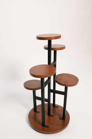 H16 5-Star: Modern Plant Stand, Stylish Indoor Plant Pedestal, Wooden Surface & Strong Metal Legs, Elevated Display for Indoor Greenery, Wood Meets Metal
