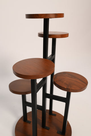 H16 5-Star: Modern Plant Stand, Stylish Indoor Plant Pedestal, Wooden Surface & Strong Metal Legs, Elevated Display for Indoor Greenery, Wood Meets Metal