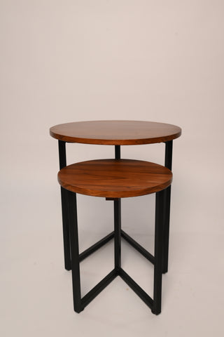 H43 Nova: V-Leg Round Nesting Tables, Solid Wood Nesting Table Set, Natural Finish Accent Tables, Functional & Stylish, Multi-Use Set for Living Spaces