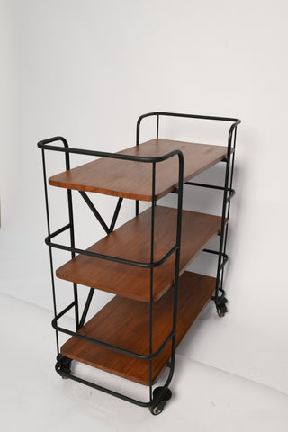 H34 Metro: Serving Trolley, Industrial Wood & Metal Serving Trolley, Kitchen & Dining Cart – Wood & Metal, Multi-Level Serving Trolley with Locking Wheels